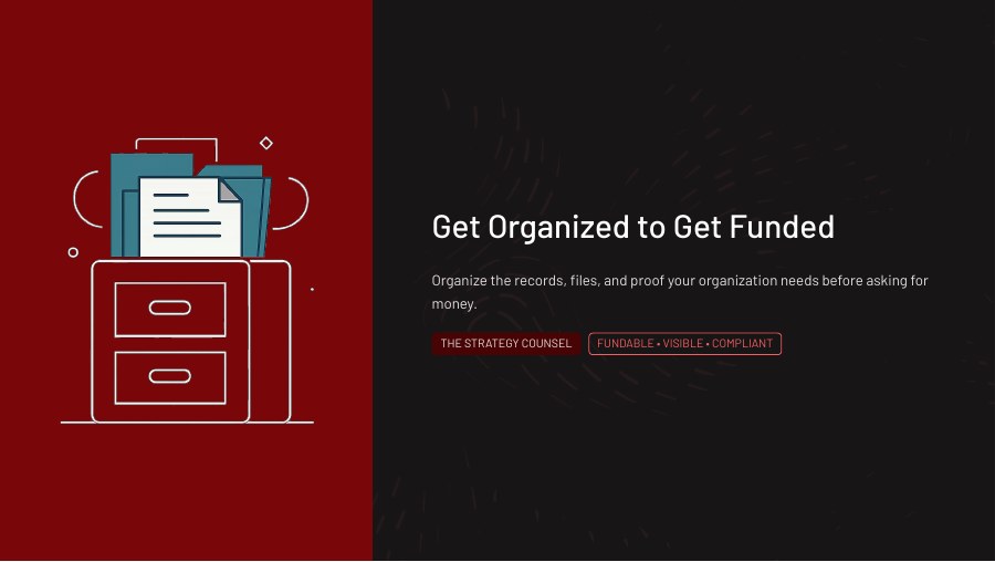 Get Organized to Get Funded workshop cover